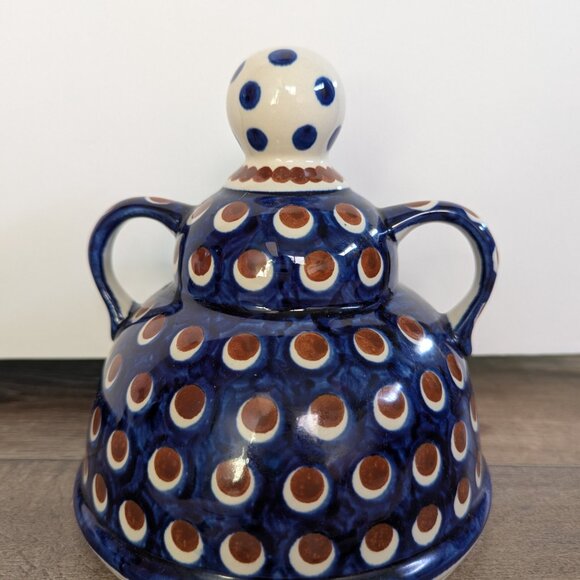 Boleslawiec Polish Pottery Dome Cheese Keeper Lady Figurine European Art - Picture 2 of 4